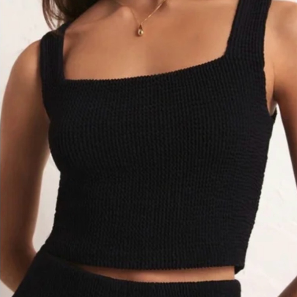 Z Supply Black Square-Neck Ribbed Cropped Tank Top Size M / L